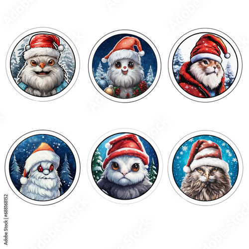 Wallpaper Mural A set of stickers with a New Year's theme. New Year monsters in caps. Torontodigital.ca