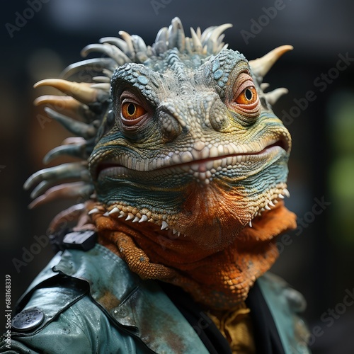 Comical animal, entertaining photo of a wrinkled-faced chameleon © Viktoryia