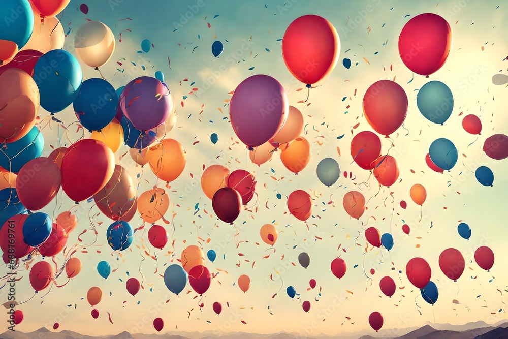 Convey birthday wishes through a vibrant explosion of balloons