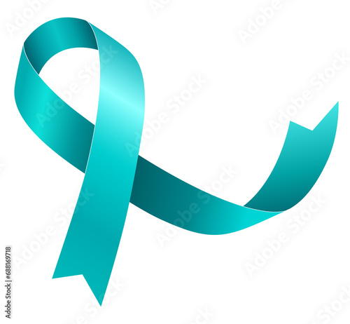 Teal Awareness ribbon. Awareness for cervical cancer, Ovarian Cancer, Polycystic Ovary Syndrome, Post Traumatic Stress Disorder, Obsessive Compulsive Disorder. PNG file on transparent background, photo