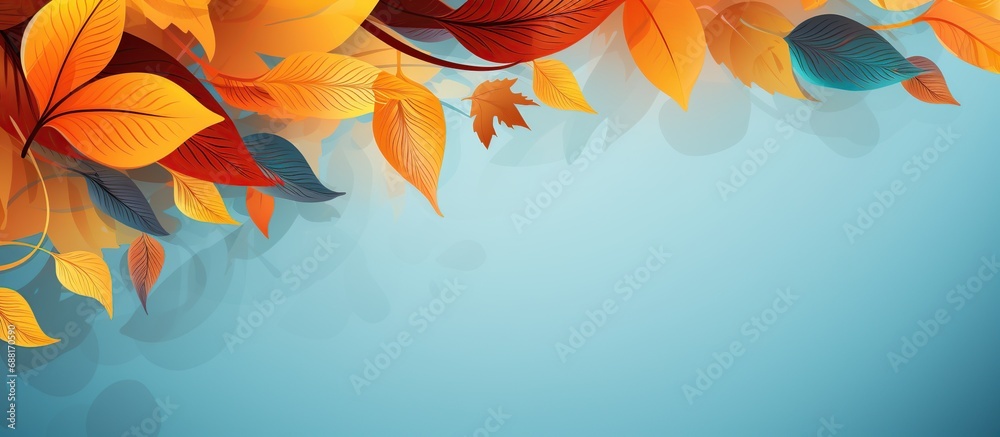 Autumn Colourful leaves on blue background. Fall nature concept.