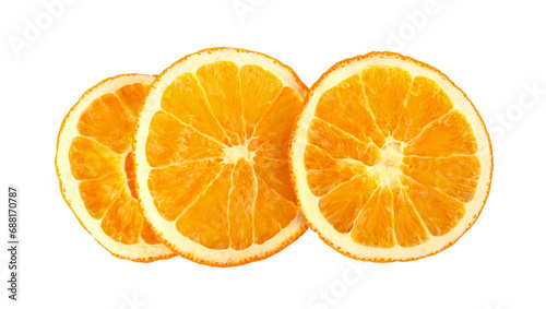 Dried slice of orange fruit isolated on a white background, top view.