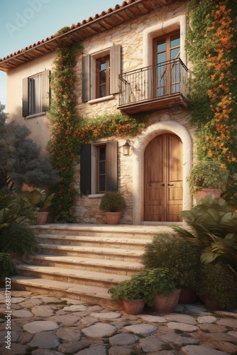 Facade of private house in traditional Mediterranean style. © tynza