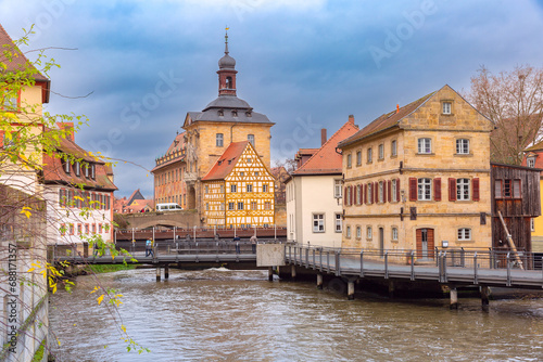 Old town hall or Altes Rathaus and Upper Bridge in Old town, Bamberg, Bavaria, Germany