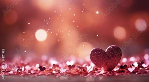 pink hearts glistening in the red ground,