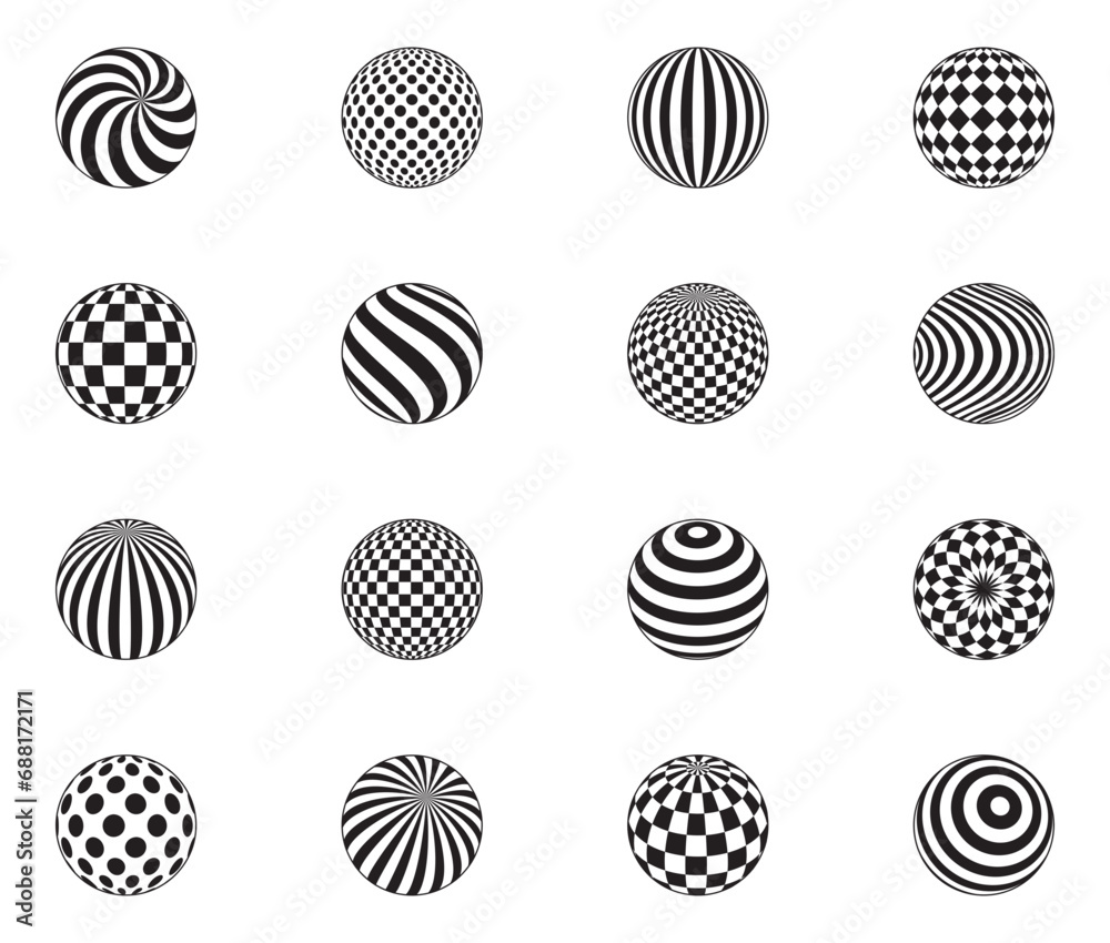 Abstract balls with patterns, 3D globes design concept collection black and white color for logos. Abstract balls with patterns, 3D globes design concept collection black and white color for logos.