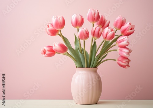 Wallpaper Mural pink tulips close up on an indoor white table, Torontodigital.ca