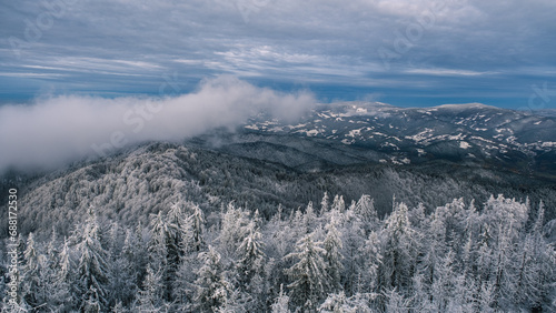 Panoramic View  Winter in Gorce Mountains  Luba    Poland  Europe