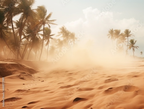 sand on a beach with palm trees as background background,