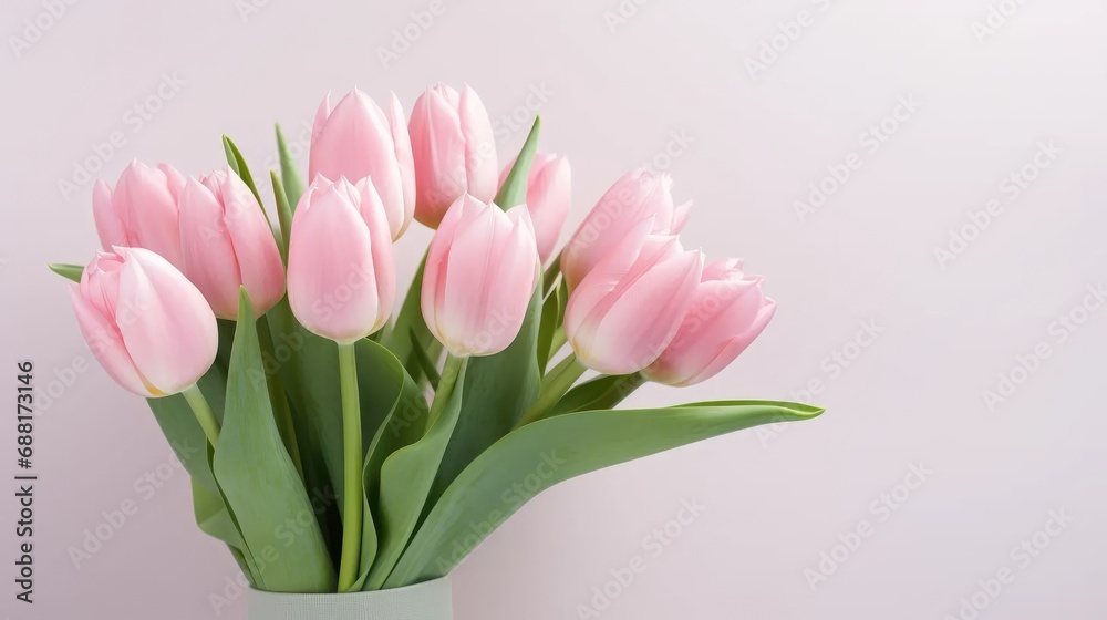 stunning springtime composition with a light pink tulip bouquet, capturing the essence of elegance and the beauty of nature. Perfect for greeting cards and seasonal celebrations. stunning springtime composition with a light pink tulip bouquet, capturing the essence of elegance and the beauty of nature. Perfect for greeting cards and seasonal celebrations.