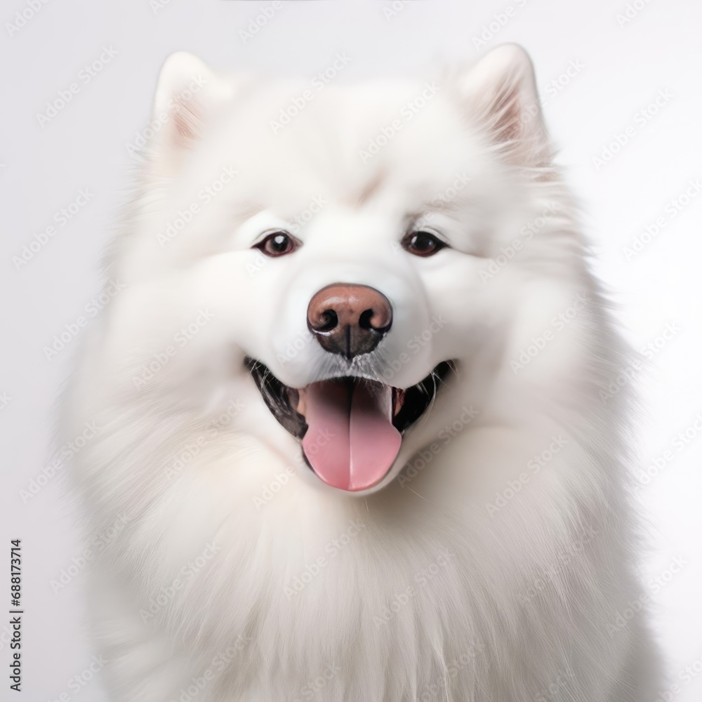 Samoyed Portrait Captured with Canon EOS 5D Mark IV and 50mm Prime Lens Against White Background