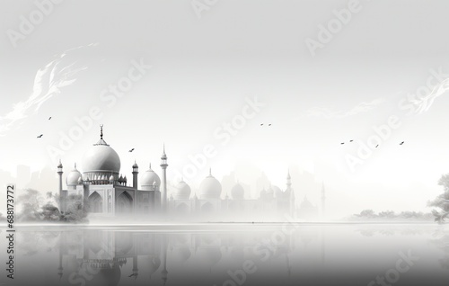 the mosque in black and white background,