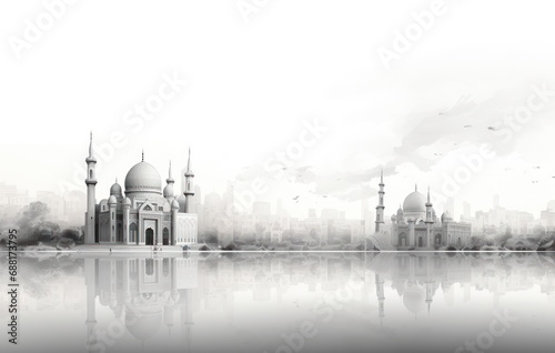 the mosque in black and white background,