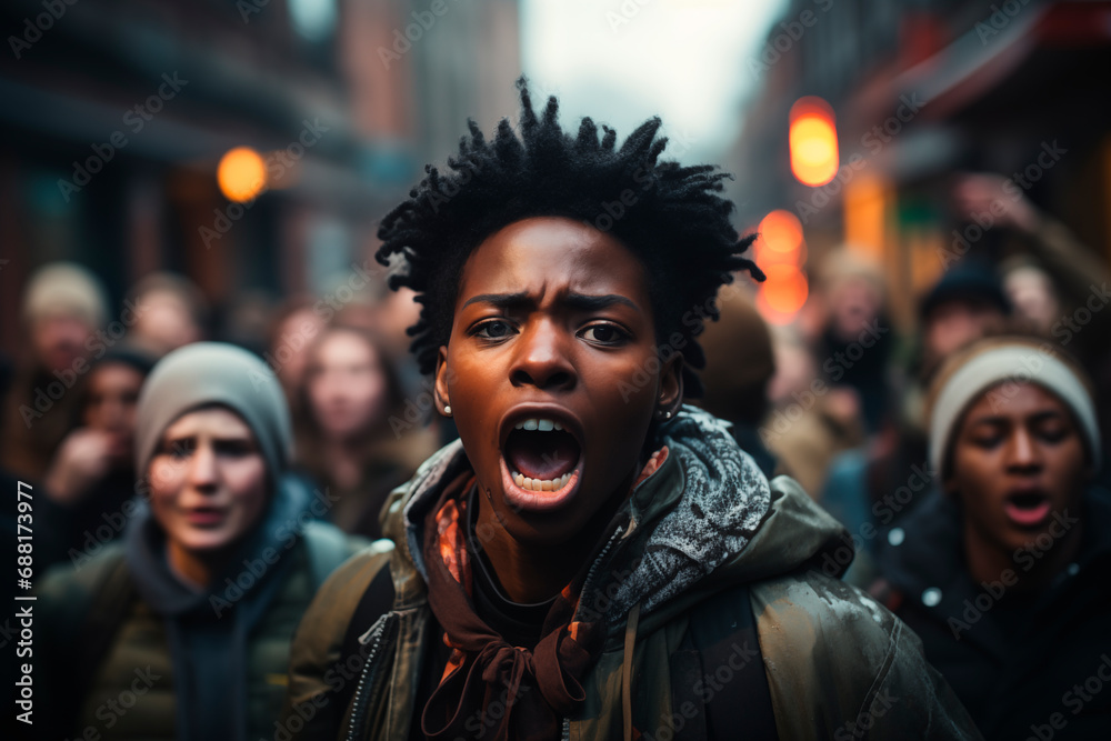 Black man at a demonstration for the rights of black lives matter. black history month