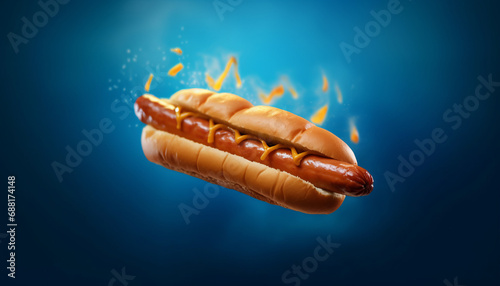 elicious hotdog , floating in air generative ai