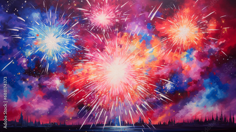 Impressive Monochromatic Fireworks Lighting the Night Sky: A Visual Symphony of Lights