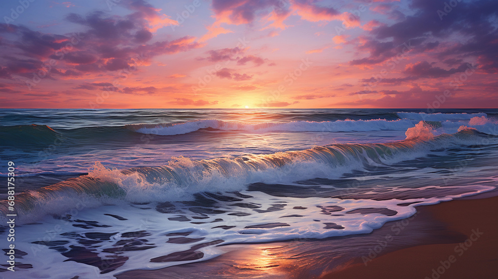 Peaceful Monochromatic Beach at Sunrise: A Serene and Impressive Seascape