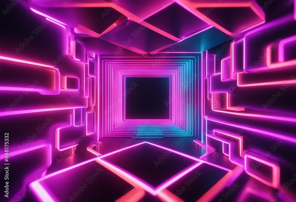 3d render abstract geometric background with neon square frame glowing with gradient light 3d render abstract geometric background with neon square frame glowing with gradient light