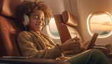Child joyfully sits in airplane Generative ai
