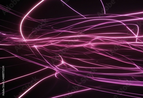 3d render Abstract neon wallpaper Glowing lines over black background Light drawing trajectory