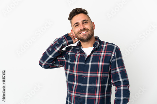 Caucasian man isolated on white background laughing