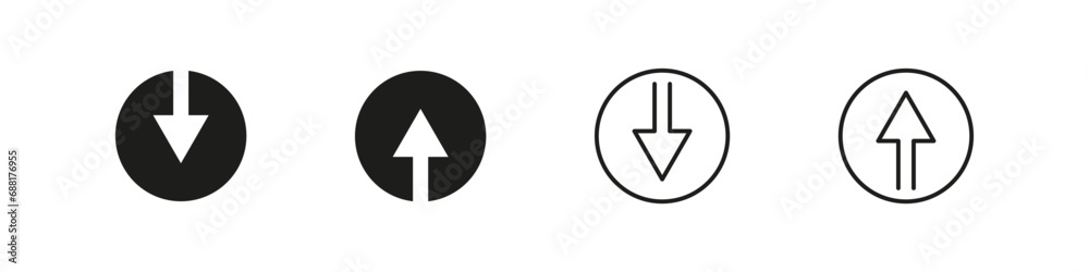 Arrows up and down vector icon. Arrow in circle flat and outline icons. Arrows up and down vector icon. Arrow in circle flat and outline icons.