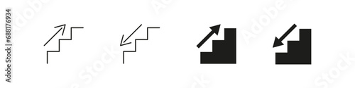 Stairs going up and down icon set. Staircase walking dirrection icons.
