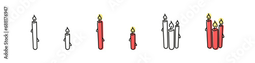 Candle doodle vector set. Christmas candles festive collection.