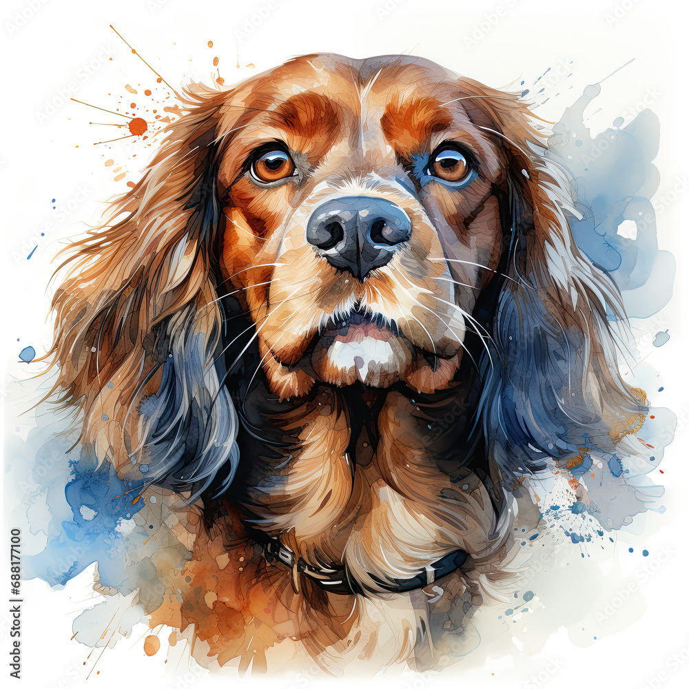 Naklejka premium watercolor Cavalier King Charles Spaniel clipart, Generative Ai