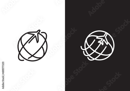 tour and travel logo design. airplane with globe icon vector illustration. 