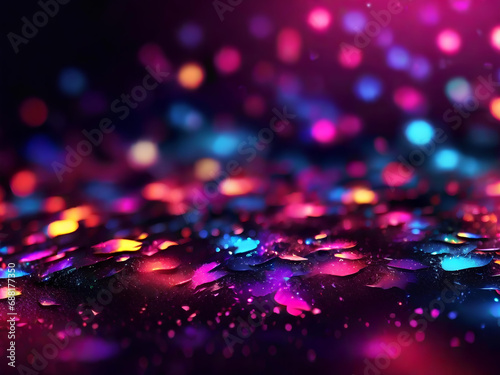 Abstract colorful bokeh background with defocused lights. Holiday party banner