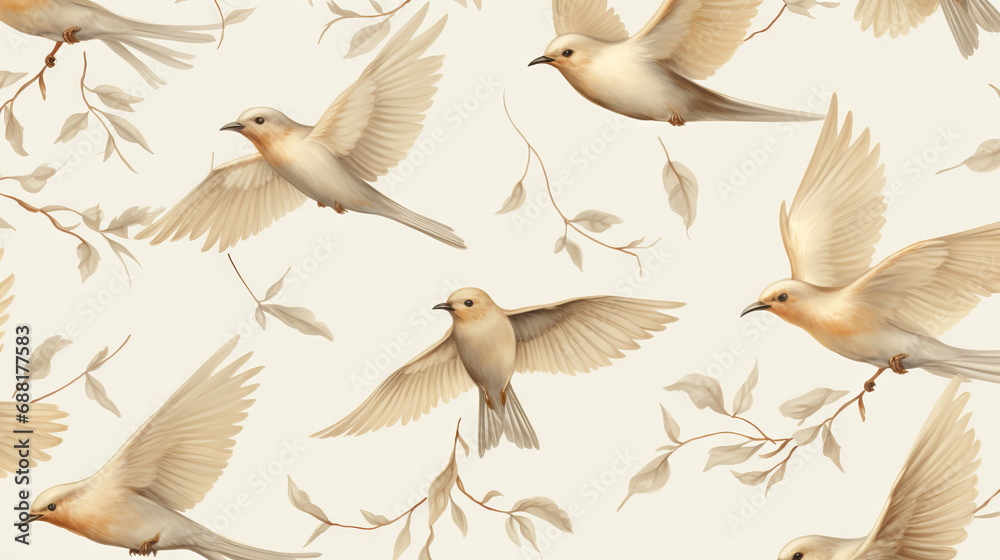 Obraz premium Creamy Birds Seamless Pattern - Digital Illustration With High Quality Pixels Can Be Used For Print On Demand 