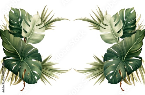 two green leaves in frame on a white background,
