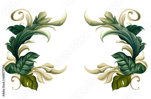 two green leaves in frame on a white background,