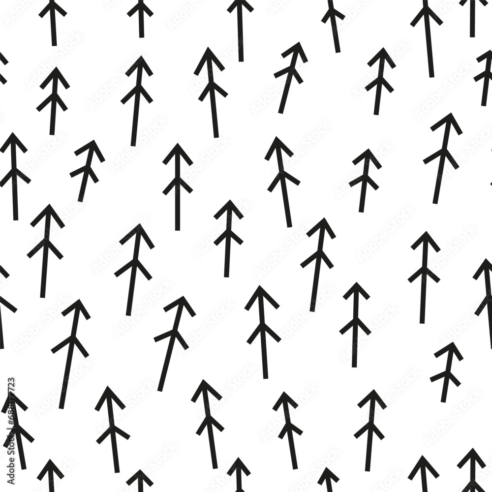 Seamless pattern with doodle fir trees.