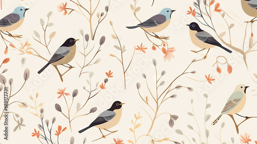 Creamy Birds Seamless Pattern - Digital Illustration With High Quality Pixels Can Be Used For Print On Demand 