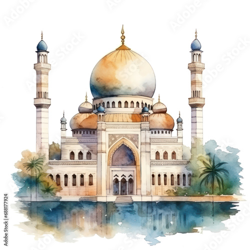 watercolor mosque isolated