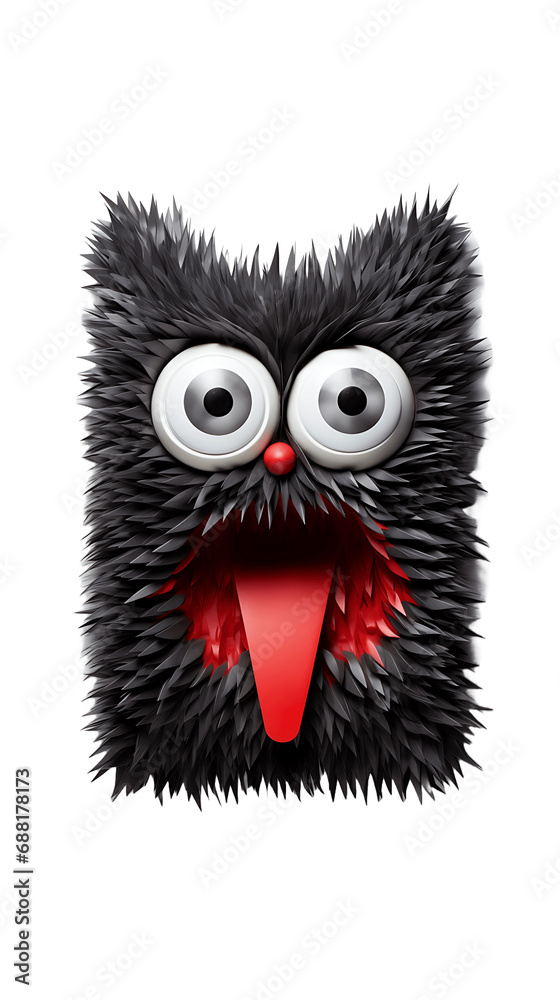 Fototapeta premium Iconos de caras de monstruo peludo negro con fondo transparente