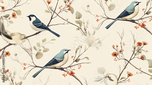 Creamy Birds Seamless Pattern - Digital Illustration With High Quality Pixels Can Be Used For Print On Demand  © Abdo