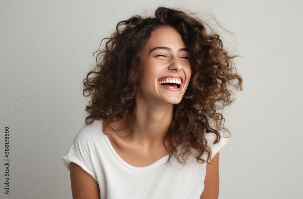 young woman laughing on white background young woman laughing on white background