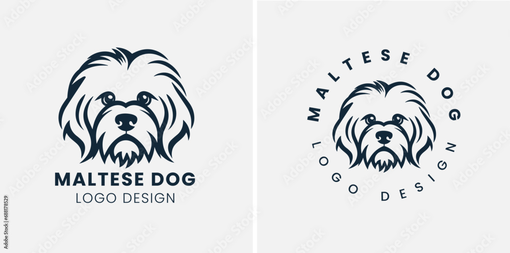 Beautiful cute Maltese dog logo, Maltese, Silhouettes Dog Face SVG, black and white Maltese vector - obrazy, fototapety, plakaty 