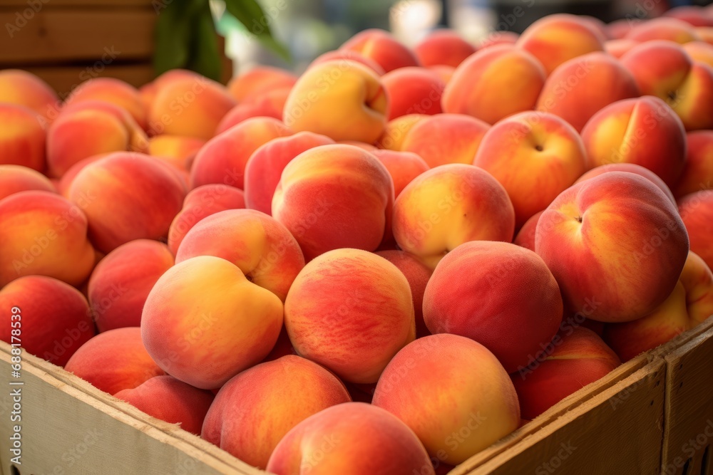 Fresh peaches at a farmer's market Fresh peaches at a farmer's market