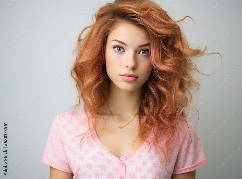 young woman poses for the camera in pink dress with pink hair, young woman poses for the camera in pink dress with pink hair,