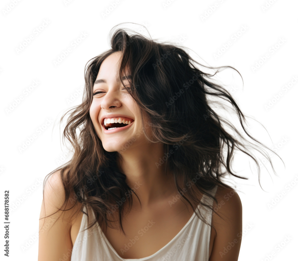 young woman laughing on white background young woman laughing on white background