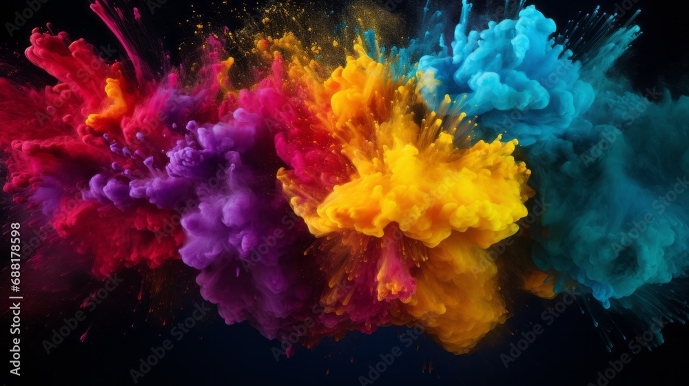 vibrant powder explosion: dynamic burst of color on dark background vibrant powder explosion: dynamic burst of color on dark background