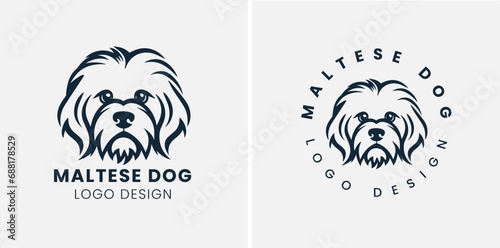 Beautiful cute Maltese dog logo, Maltese, Silhouettes Dog Face SVG, black and white Maltese vector photo