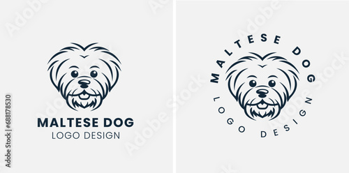 Beautiful cute Maltese dog logo, Maltese, Silhouettes Dog Face SVG, black and white Maltese vector photo