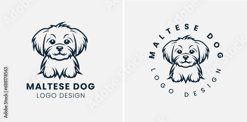 Beautiful cute Maltese dog logo, Maltese, Silhouettes Dog Face SVG, black and white Maltese vector