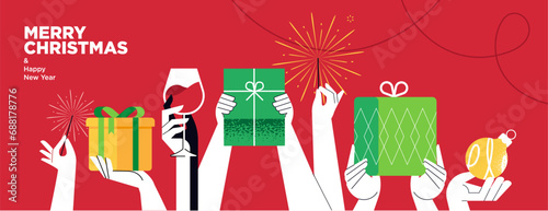 Merry Christmas and Happy New Year. Vector illustration for greeting card, pa...