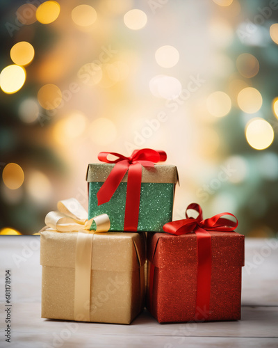 Festive Holiday Gifts, Wrapped Christmas Presents, Holiday Spirit Presents On A Neutral Background